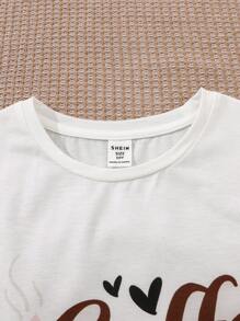 SHEIN Leap Crew Tween Girl 简约字母印花圆领短袖上衣和裤子睡衣套装，宽松阻燃面料毕业睡衣，2 件 - 紅白色 - 查看 8
