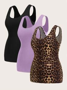 SHEIN Essnce 3pcs/Set Plus Size Women Tank Tops - Mauve Purple - View 4