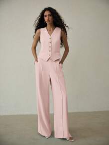 MOTF PREMIUM BUTTON UP ASYMMETRICAL WAISTCOAT - Pink - View 6