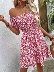 Breezaya Váy ngắn tay hở vai họa tiết hoa cho kỳ nghỉ dành cho nữ - Hồng - Xem 6