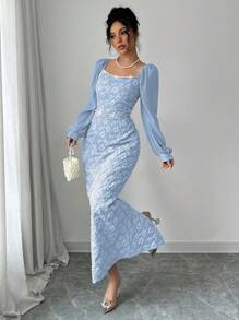 Modelyn 女士优雅提花拼布链条装饰紧身连衣裙