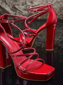 SHUZIA Giày cao gót quai chéo mắt cá chân cho nữ - Màu Đỏ Sâu - Xem 4