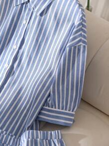 CosyJoli 2pcs Plus Size Summer Outfit, Minimalist & Fashionable - Blue and White - View 5