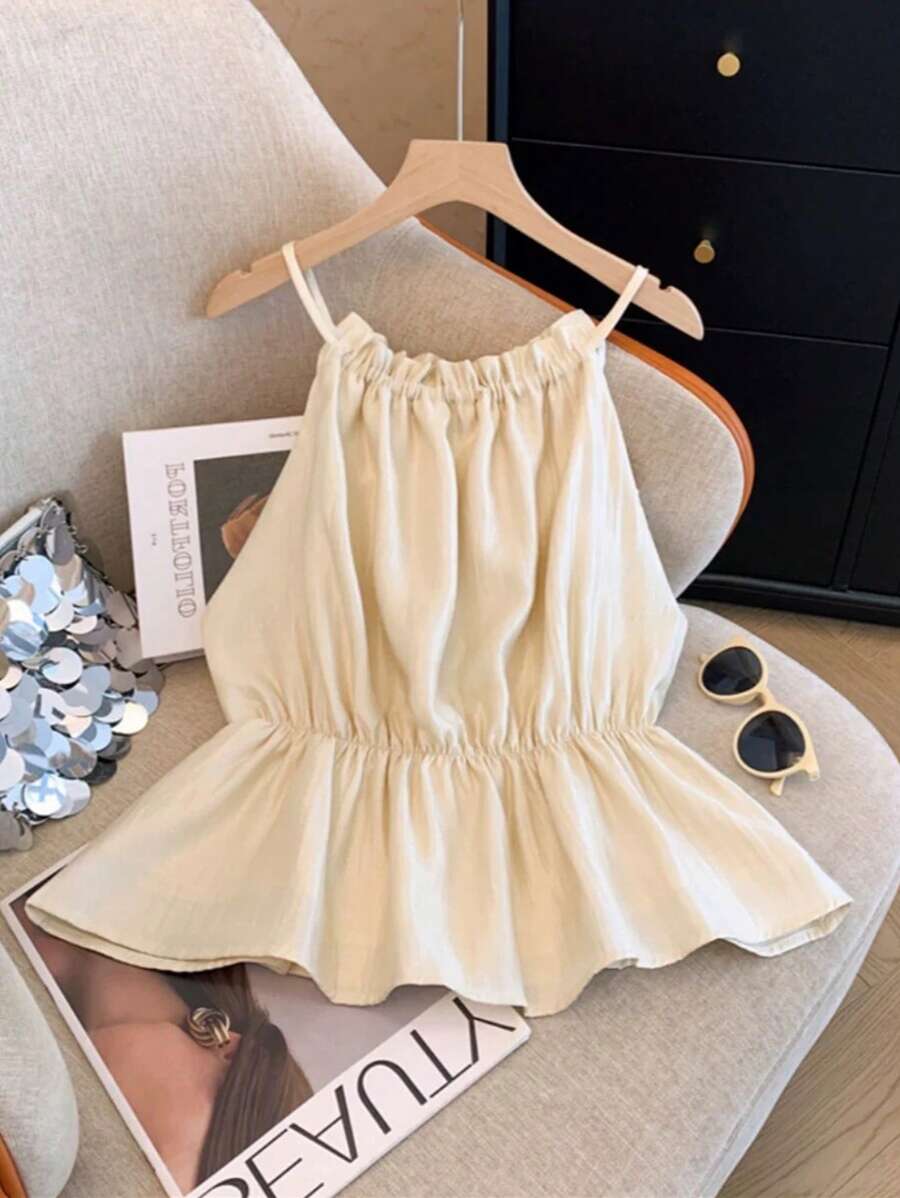 GlowEve New Style Gathered Waist Drawstring Crew Neck X-Shape Women's Camisole