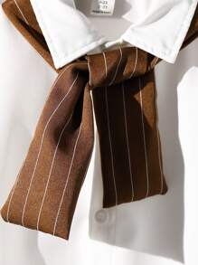 SHEIN 男童条纹蝴蝶结短袖单排扣衬衫和短裤休闲两件套 - 軍綠色 - 查看 6