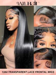 Human Hair Wigs Silky Straight 13x4 Lace Front Wig Human Hair Lace Frontal Wigs With Baby Hair For Women Natural Color Pre Plucked Natural Hairline Real Unprocessed Raw Human Hair Wig - Natural Black - View 1