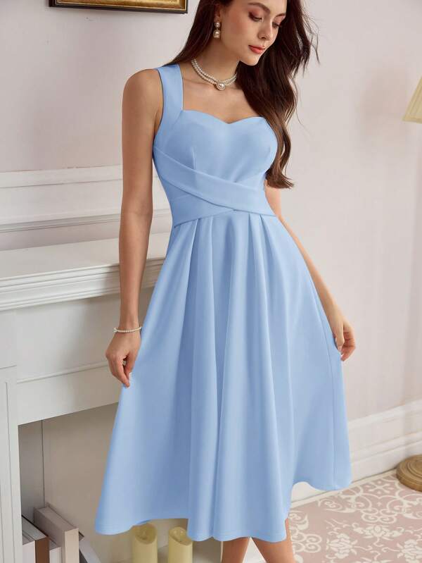 Vintamour Vintage Elegant Women Sleeveless Heart Neckline Cross-Front A-Line Prom Dress Fall Women Clothes White Dress Homecoming Dress Thanksgiving Christmas Women Clothes Winter Women Clothes White Corset Dress Fall Women Dresses Christmas Women Dress Fall Women Outfits Long Fall Dress Baby Blue Dress