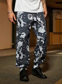 PAVTROS Manfinity Streetrush Men's Camouflage Print Drawstring Waist Loose Pants - Dark Grey - View 4