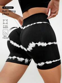 Seamluxe SHEIN Sport Shorts sportivi da donna con vita larga a effetto tie-dye, pantaloncini da palestra, pantaloncini da biker