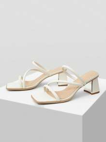MOTF PREMIUM SQUARE TOE THICK ONE-STRAP HEEL SANDALS - Apricot - View 1