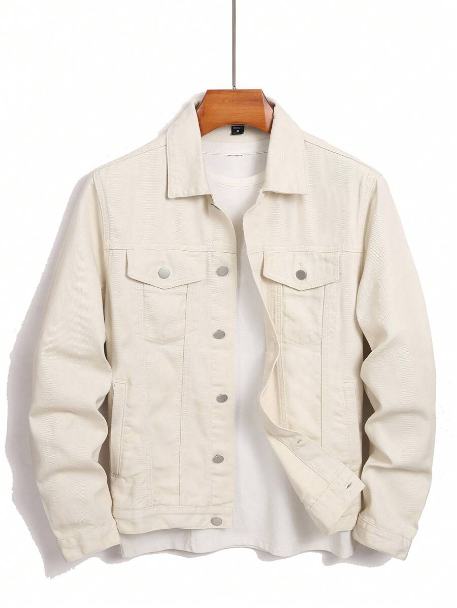 Manfinity Homme Men's Casual Apricot Denim Jacket With Long Sleeves Collar Neckline And Regular Fit For Everyday Style - Apricot - View 1