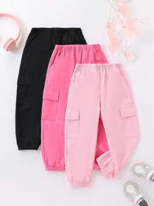 Elladie kids 年轻女孩休闲纯色工装裤