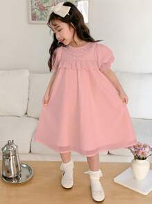 DAZY Spring/Summer Young Girl Embroidered Woven Short Sleeve Dress - Pink - View 8