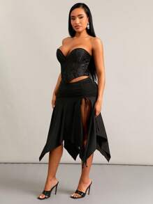 SHEIN SXY 女士简约纯色裙子，夏季时尚 - 黑色 - 查看 4