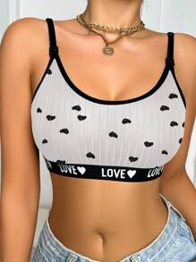 孕妇字母心形图案哺乳文胸（带哺乳功能） - 黑與白 - 查看 4