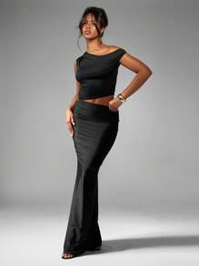 MISSGUIDED 优雅长款鱼尾裙 晚装 及地长裙 修身裙 特殊场合 派对 婚礼 宾客 职业装 办公室 工作服 正式礼服 - 黑色 - 查看 5