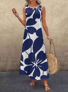 女士休闲宽松拼色图案连衣裙，适合夏季 - 彩色 - 查看 5