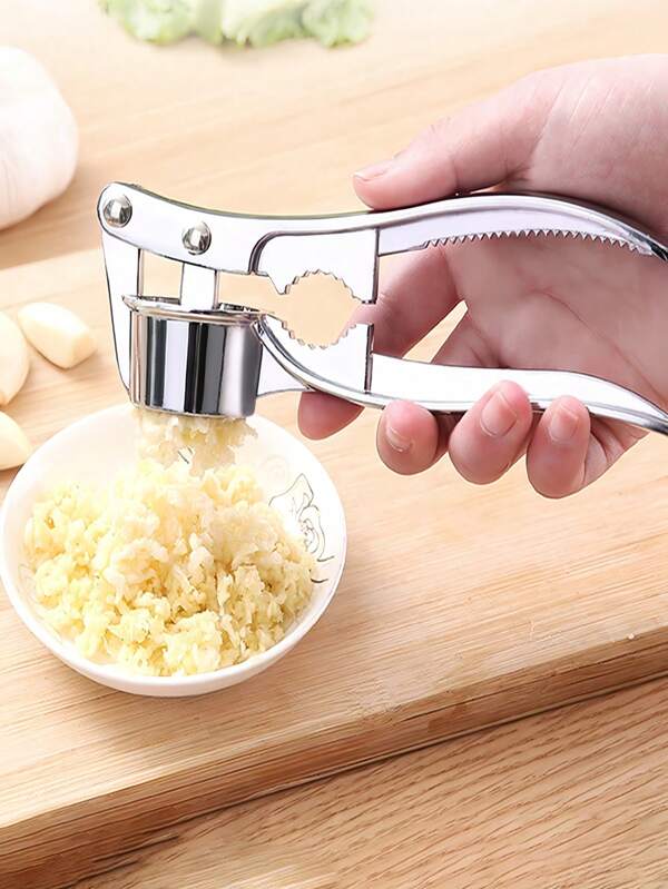 1pc Stainless Steel Garlic Press, Modern Minimalist Silver Garlic Mincer, Garlic Crusher Garlic Juicer Stainless Steel Garlic Squeezer, Suitable For Kitchen, Vegetable Fruit Tools, Kitchen Accessories, Knives, Food, Salad, Decor, Storage, Party, Birthday
