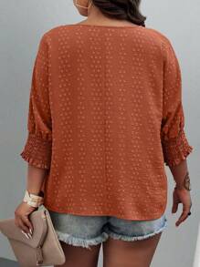 Plus Size Casual Solid Textured Batwing Sleeve Shirt - Rust Brown - View 2