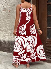 EMERY ROSE Plus Size Women's Fashionable White Rose Patterned Strappy Dress Maxi Women Outfit