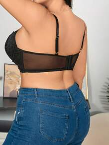 Plus Size Women Hollow Out Sexy Lace Lingerie Bralette - Black - View 2