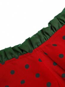 Sunnyshic Cute Heart Shaped Puff Sleeve Cinched Waist Mini Dress - Black - View 5