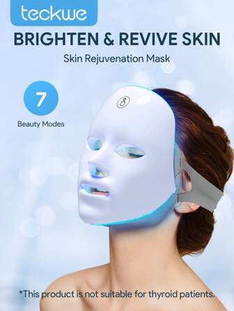 Teckwe LED Face Mask,7 Color LED Face Mask Light,Cordless LED Facial Mask Skin Care Mask,Facial Beauty Instrument Skin Care Tool Facial Skin Care Mask For Both Beauty Salons And Home Use Valentine's Day And Birthday Gift