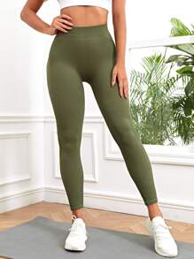 Easithlete High Stretch Rib Knit Sports Leggings Yoga Women Pants - Army Green - View 4