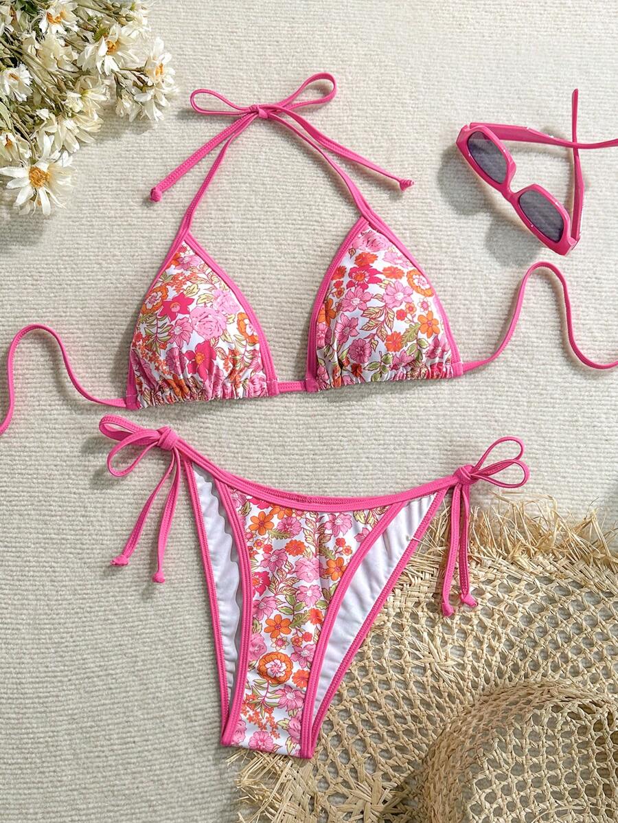 Swim Mod Women Floral Print Swimsuit Set, For Holiday & Beach For Summer Beach Vacation - Multicolor - View 1