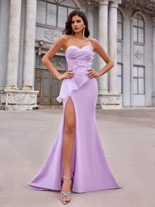 Glamrae Elegant Romantic Dignified Sweet Retro Purple Knitted Stretch Fabric Sequin Stitching Tube Dress, Suitable For Vacation, Festival, Wedding Guests, Birthday Party, Dance, Formal Dinner Dress, Evening Dress, Gown