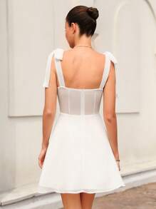 Aveloria Rosie French Sweet & Delicate Fairy Chiffon Ruffle Bowknot Sleeveless Waisted Slim Mini Dress For Women, Pure White   Old Money Style For Summer