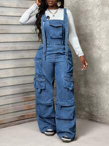 Slaydiva Peto vaquero informal de mujer con múltiples bolsillos - Lavado ligero - Ver 6