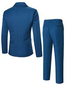 SHEIN Manfinity Mode Men's Formal Commuter Two-Tone Lapel Jacket & Trouser Suit Set - Blue - View 2
