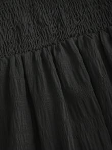 Sweetra 女长款裹身式连衣裙欧美夏季新款露肩系腰性感露背高开叉纹理休闲派对喜庆 - 黑色 - 查看 4