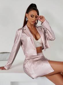 Xyvia Glossy Single Button Suit Shorts Suit Fall Cloth For Women - Pink - View 5