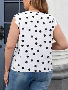SHEIN Clasi Plus Size Women Black Polka Dot Sleeveless Embroidery Blouse, Elegant For Daily Wear Summer Tops Summer Outfits For Women Summer Outfits Cute Tops Going Out Tops Women Plus Size Tops Summer Tops Women Top White Crop Top Cute Summer Tops Tops Summer Blouses For Women Elegant Plus Size Shirts
