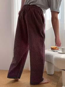 DAZY Men's Plaid Textured Fabric Lounge Pants, Spring Season, For Fall Pajama, Winter - Purple - View 2