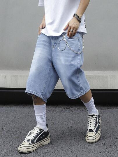 Manfinity EMRG Men's Plus Size Light Wash Denim Bermuda Shorts With Zipper Detail Hang Out Going Out Party Vacation Street