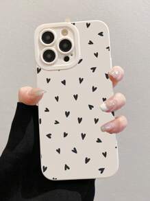 Nat Orona 1pc Fashionable Beige Heart Pattern Phone Case - White - View 5