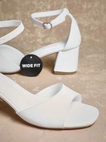 SHUZIA Women's Block Heel Adjustable Ankle Cuff Heeled Sandals Mother's Day Present,Travel Essentials For Summer - White - View 5