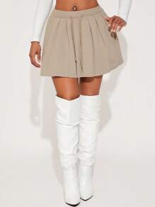 SHEIN SXY New Spring & Autumn Sexy & Simple Design Drawstring Puff Mini Skirt Set For Women