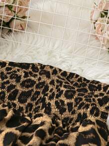 DreamSkyne Mono con estampado de leopardo con pliegues y sin tirantes para mujer de talla grande, de verano - Café integral - Ver 4