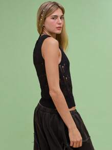 COUREZ Crew Neck Knitted Black Vest Y2K Sexy Winter Clothes For Women Casual Fall Clothes For Women