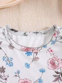 2 件套年轻女孩可爱花卉印花短袖短裤家居服套装