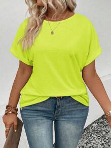 INAWLY Plus Size Dames Casual Losse Ronde Hals Top, Zomer