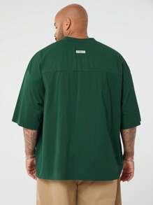EASEVO Plus Size Men's Casual Loose Fit Letter Print V-Neck Short Sleeve T-Shirt, Suitable For Summer & Sports, School