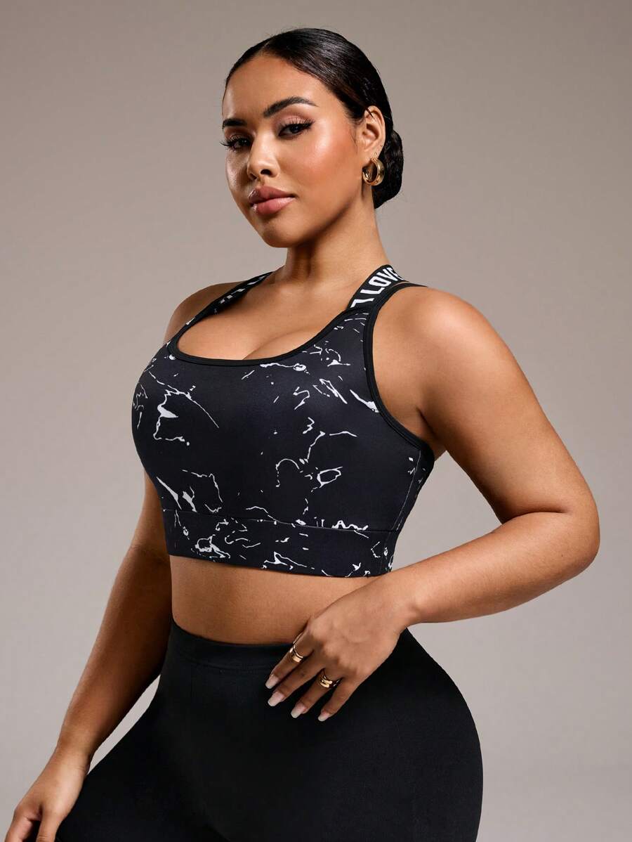 Easithlete Plus Size Women Letter Print Elastic Sport Yoga Bra