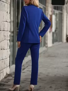 SHEIN Clasi Blazer de solapa doble botonadura y pantalones