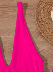 Swim SXY Women One-Piece Sexy Deep V-Neck High Leg Backless Swimsuit For Summer Beach Vacation - Hot Pink - View 5