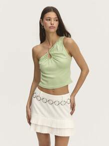 Nöista 绿色粉彩单肩上衣，带 U 形环细节、镂空和短款长度。适合春季、夏季和毕业典礼。 - 綠色 - 查看 7